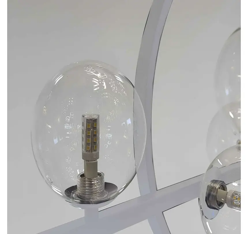 Сучасна підвісна люстра Artlight 1003/7WH біла з 7 скляними плафонами та LED-кільцем - фото 5