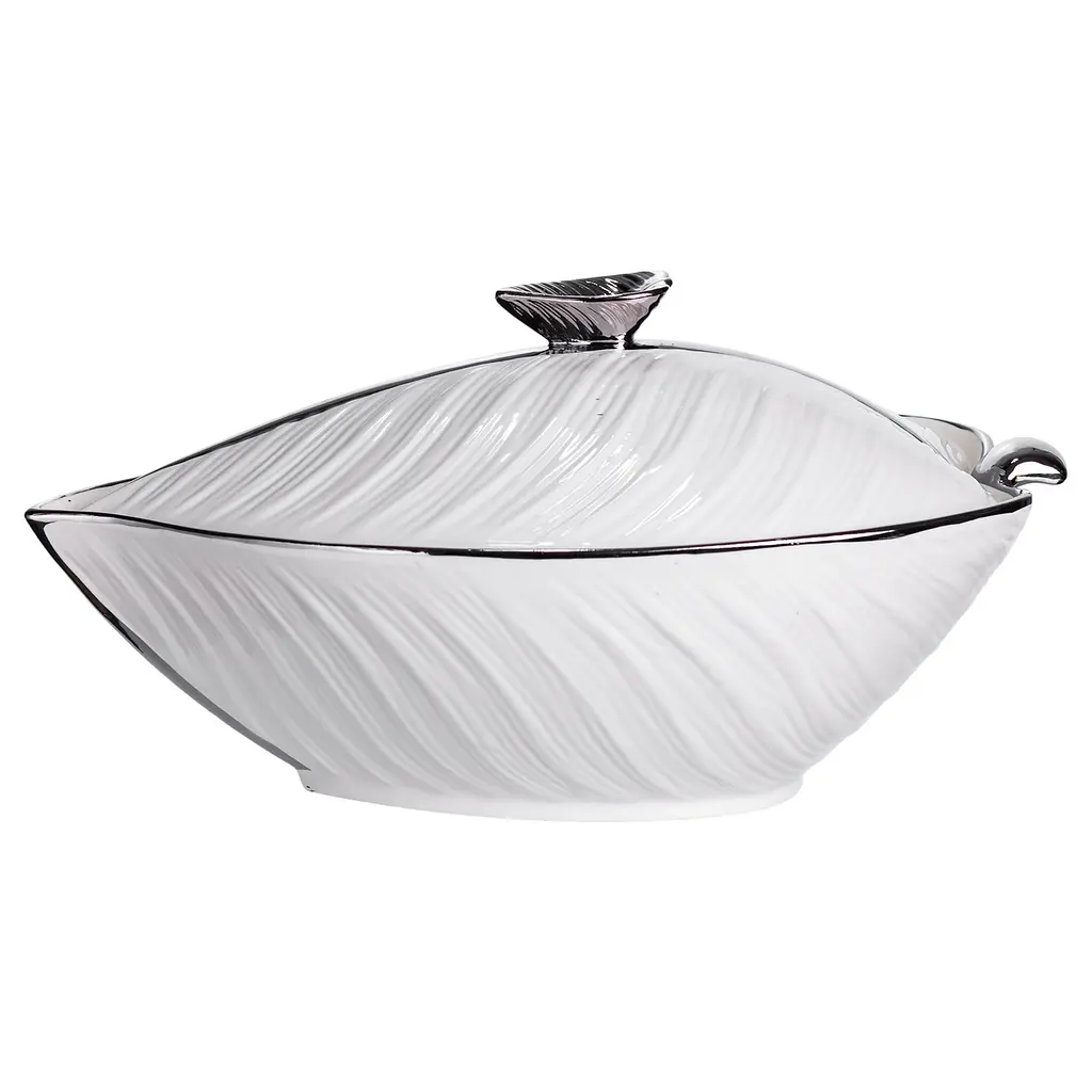 Супница 1.5 (л) фарфоровая кастрюля бульонница 32×21×16 (см) с крышкой для дома и ресторана Белый с серебром Yiwu XL-4054AS - фото 5