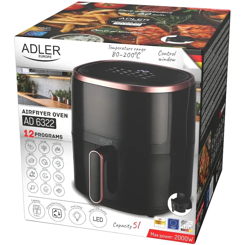 Мультипечь Adler AD 6322 2000Вт/чаша 5л/программ:12/сенсорное управление/таймер/черная - фото 8