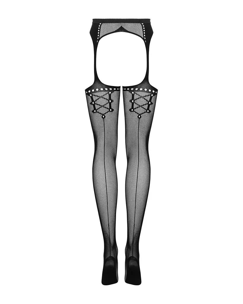 Сітчасті панчохи-стокінги зі стрілкою Obsessive Garter stockings S314 S/M/L, чорні, імітація гартері - фото 6