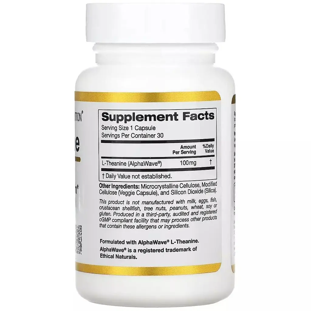 L-Теанін California Gold Nutrition L-Theanine Supports Relaxation 100 мг 30 вегетаріанських капсул - фото 2