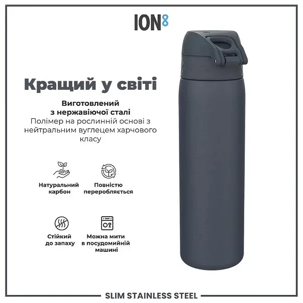 Бутылка для воды ION8 металлическая 600 мл Stainless Steel Ash Navy (I8SS600ANAVY) - фото 6