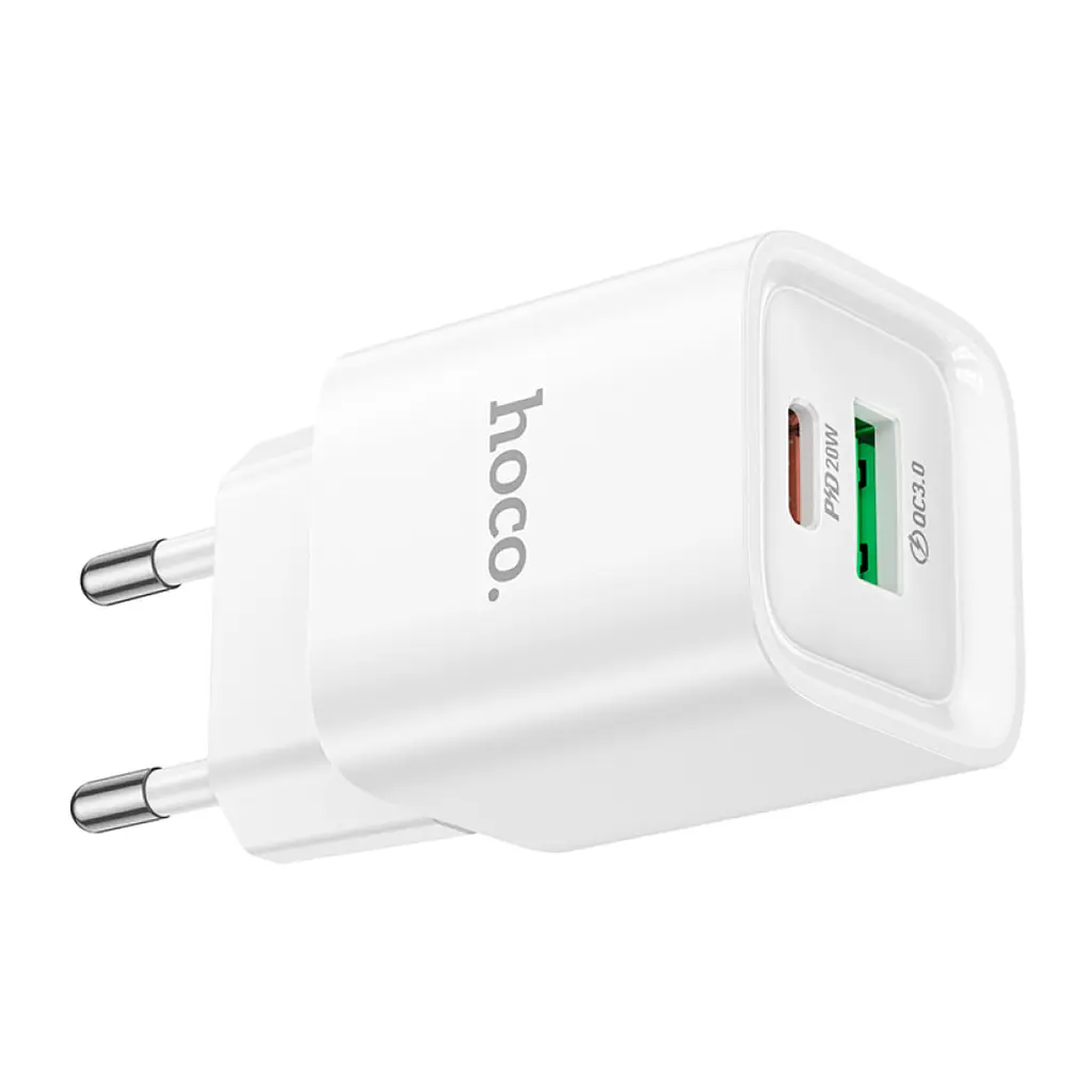 Зарядний пристрій HOCO C147A Charm 1xUSB-C PD20 Вт + 1xUSB QC3.0 білий (6942007630276) - фото 5