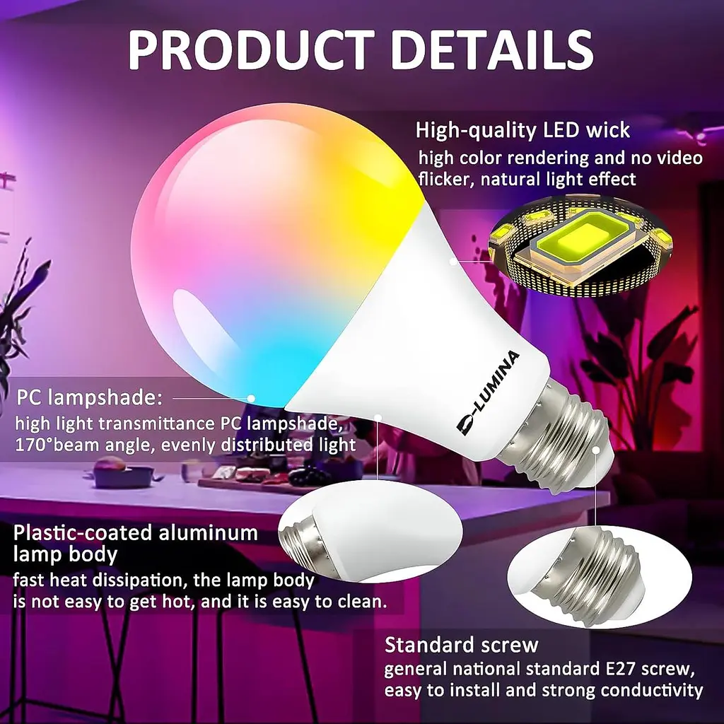 Світлодіодна лампа Bestview RGB лампочки з дистанційним керуванням, RGBW Warm White 5W E27 Screw Base, Mood - фото 8