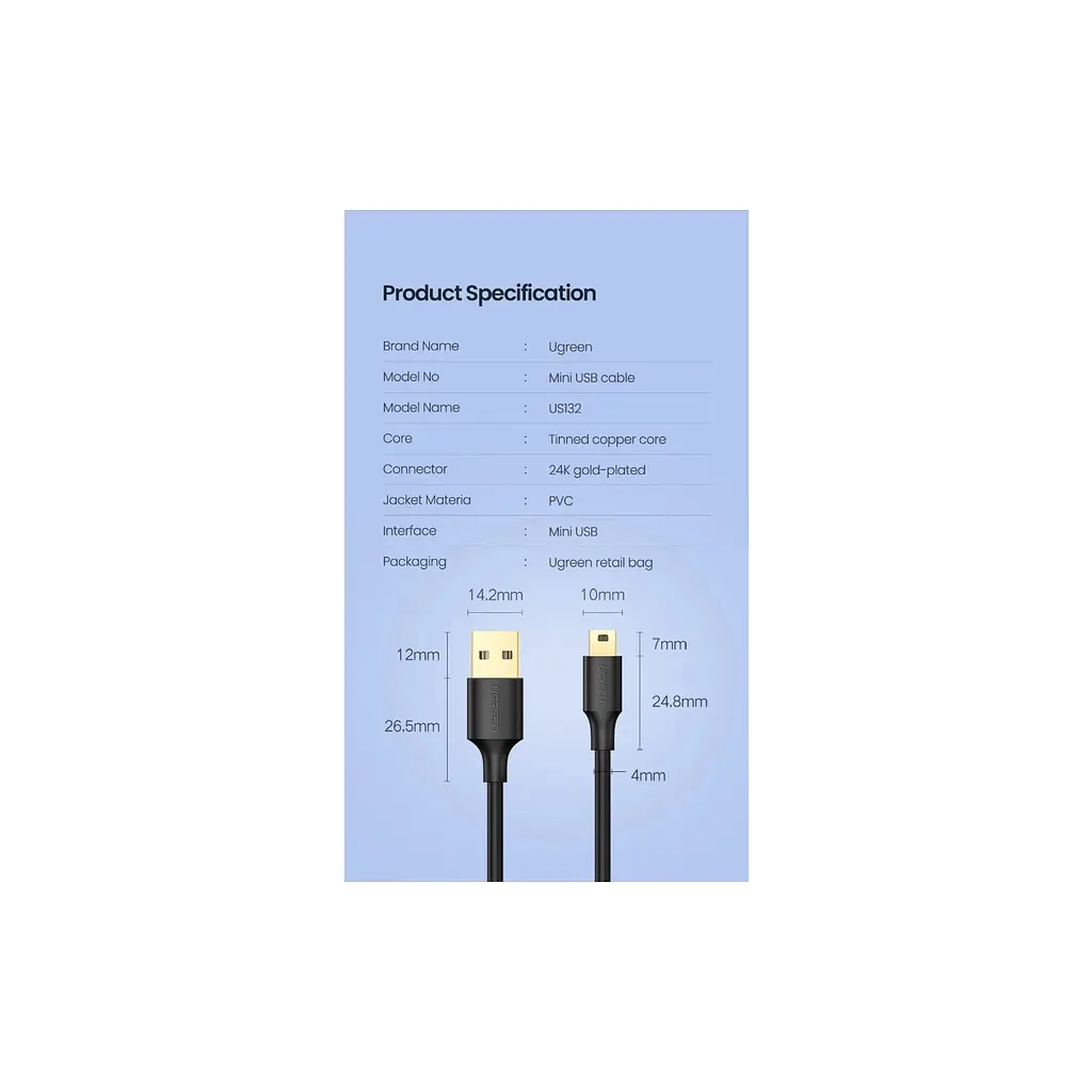 Дата кабель USB 2.0 AM to Mini 5P 1.0m US132 black Ugreen (10355) - фото 9