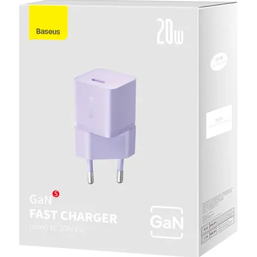 Сетевое зарядное устройство Baseus GaN5 Fast Charger Mini 1C 20W Purple (CCGN050105) [105944] - фото 6
