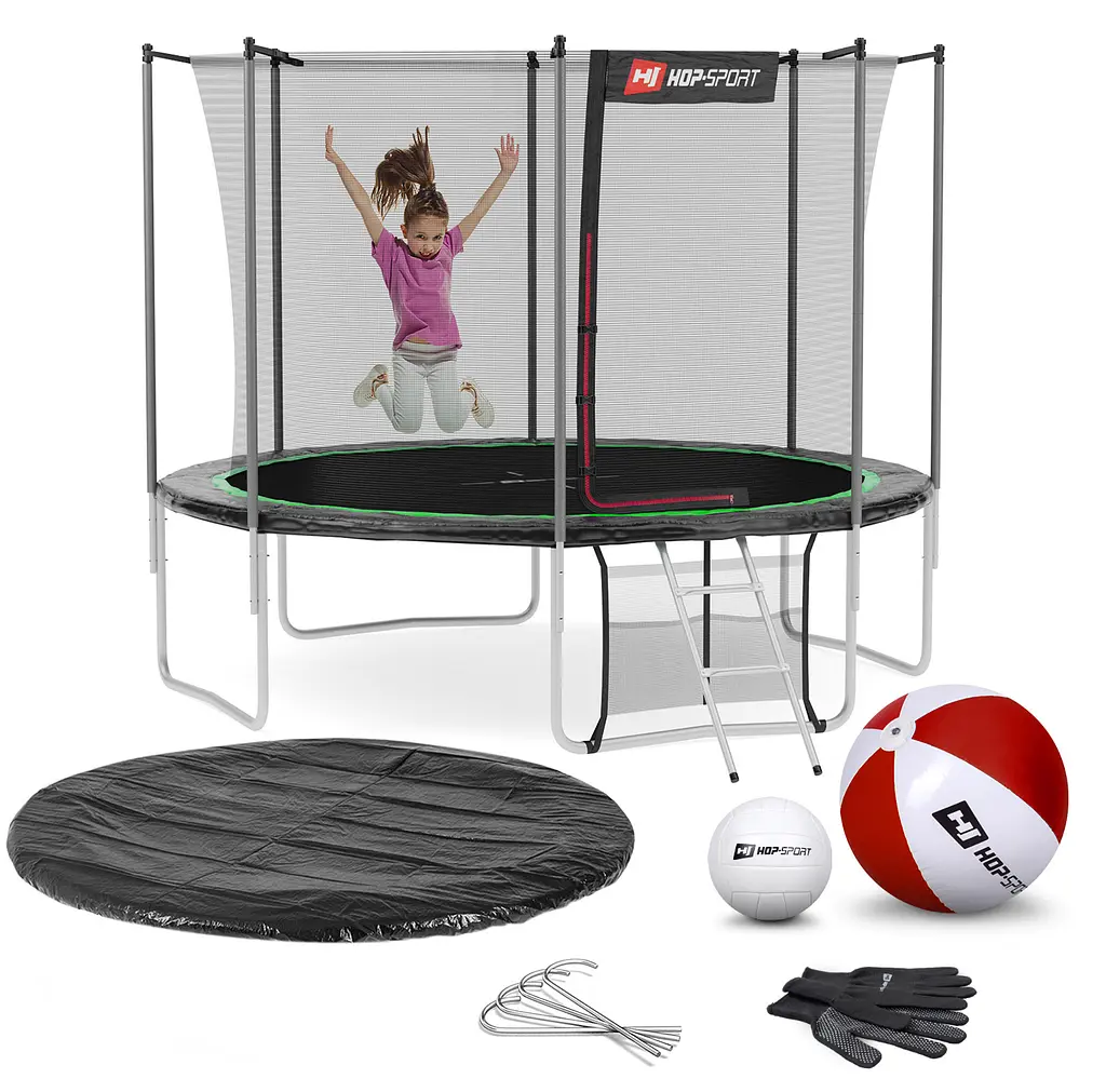 Батут Hop-Sport 10ft (305см) чорно-зелений з внутрішньою сіткою (4 ноги) - фото 7