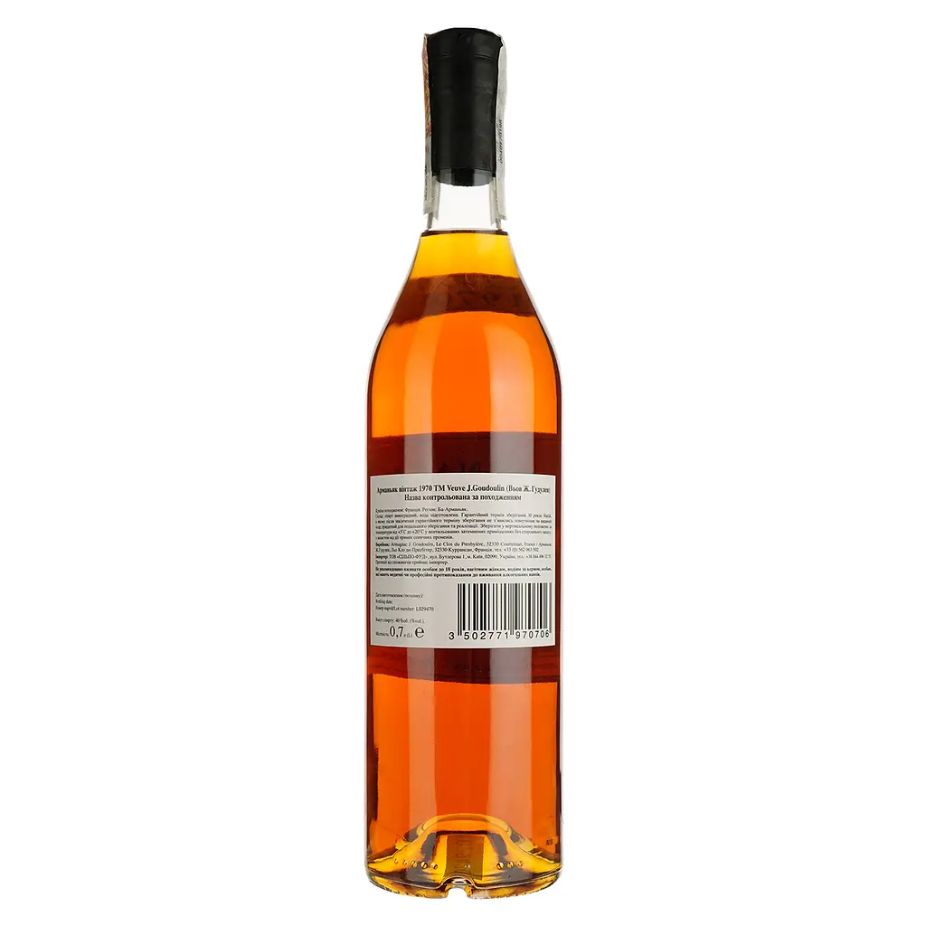 Арманьяк Veuve J. Goudoulin Bas Armagnac 1970 40% 0.7 л в подарочной коробке - фото 3