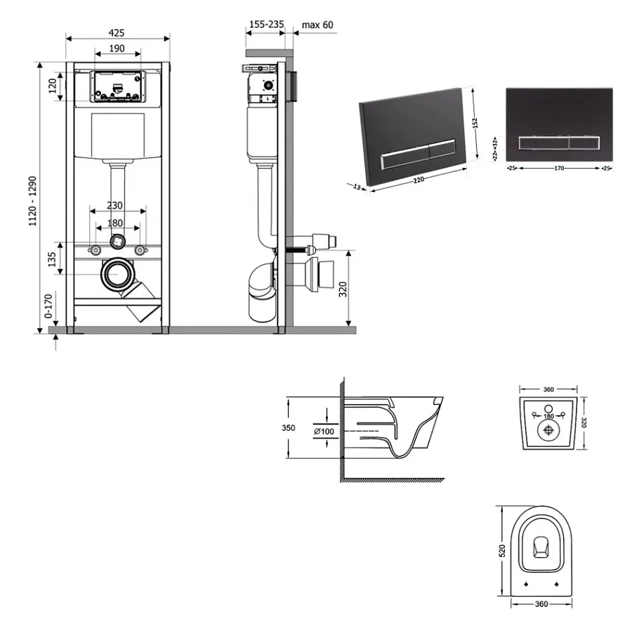 Набір Q-tap Nest 4 в 1 підвісний унітаз Jay Ultra Quiet 520x360x320 + комплект інсталяції QT07335175W48195 - фото 8
