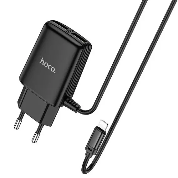 Мережевий зарядний пристрій Hoco C82A USB 2.4A + Cable to Lightning Black [62955] - фото 2