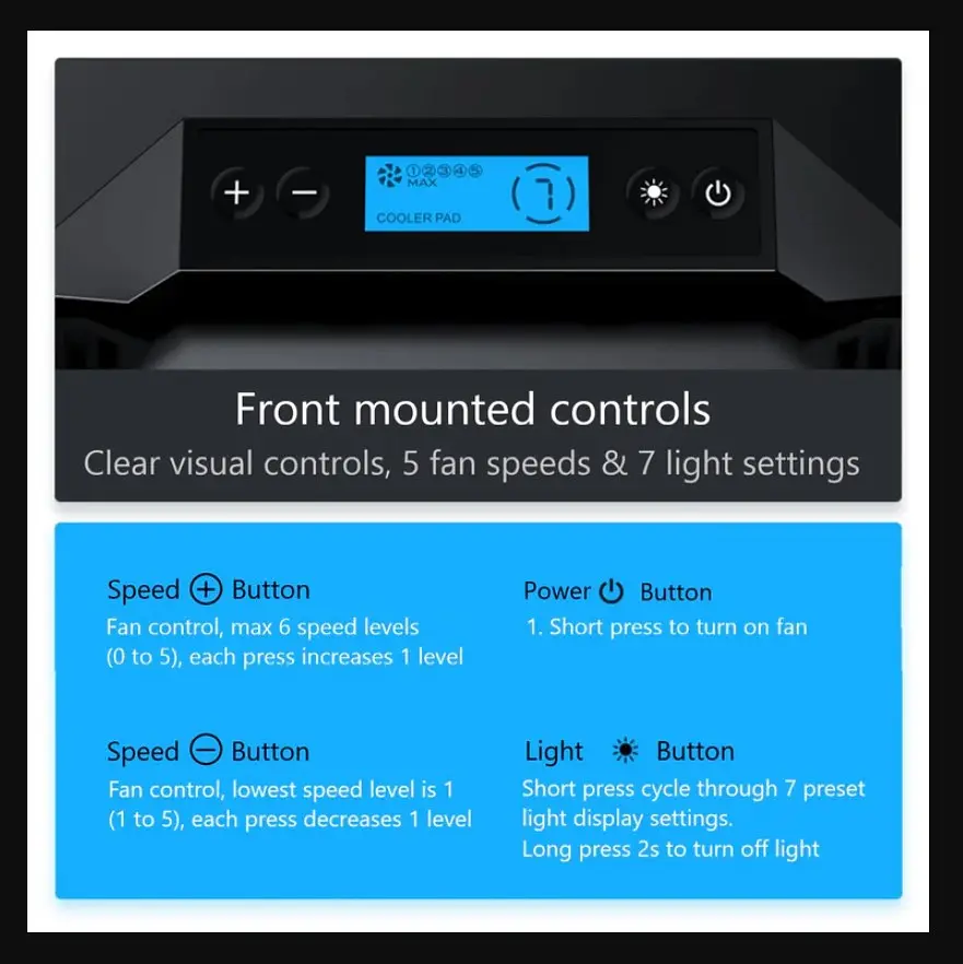 Охолоджувальна підставка для ноутбука 17.3 дюймів Ice Coorel A-3 2xUSB2.0 LCD speed controllers - фото 9