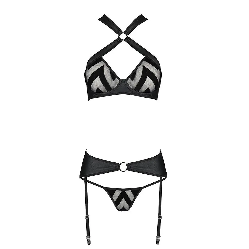 Сетчатый набор с узором: бюстгальтер с халтером L/XL - фото 3