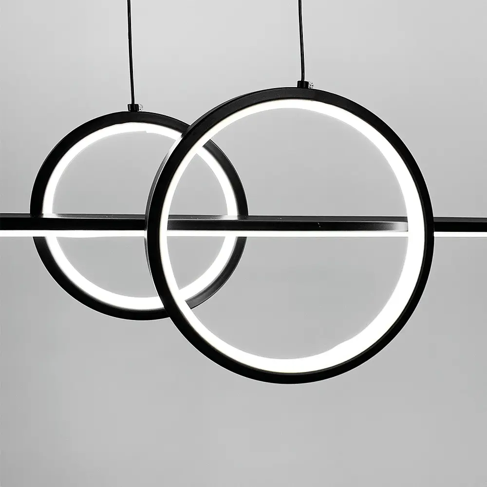 Удлиненная черная LED люстра с 2 светодиодными кругами и 2 плафона Line.F Длина 120 см - фото 4
