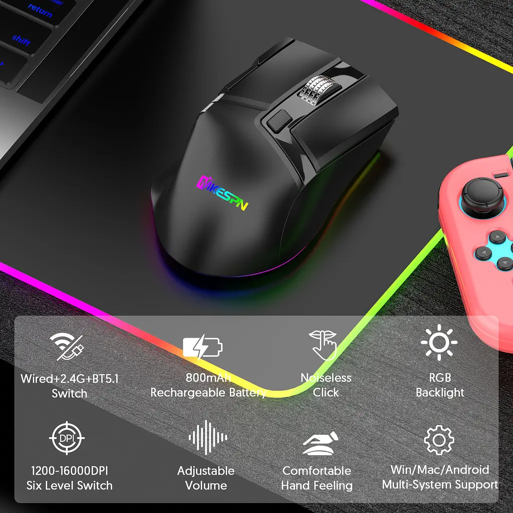 Компьютерная мышь MiKESPN W13 E-Sports беспроводная игровая с аккумулятором и подсветкой Bluetooth/Wireless Black - фото 10