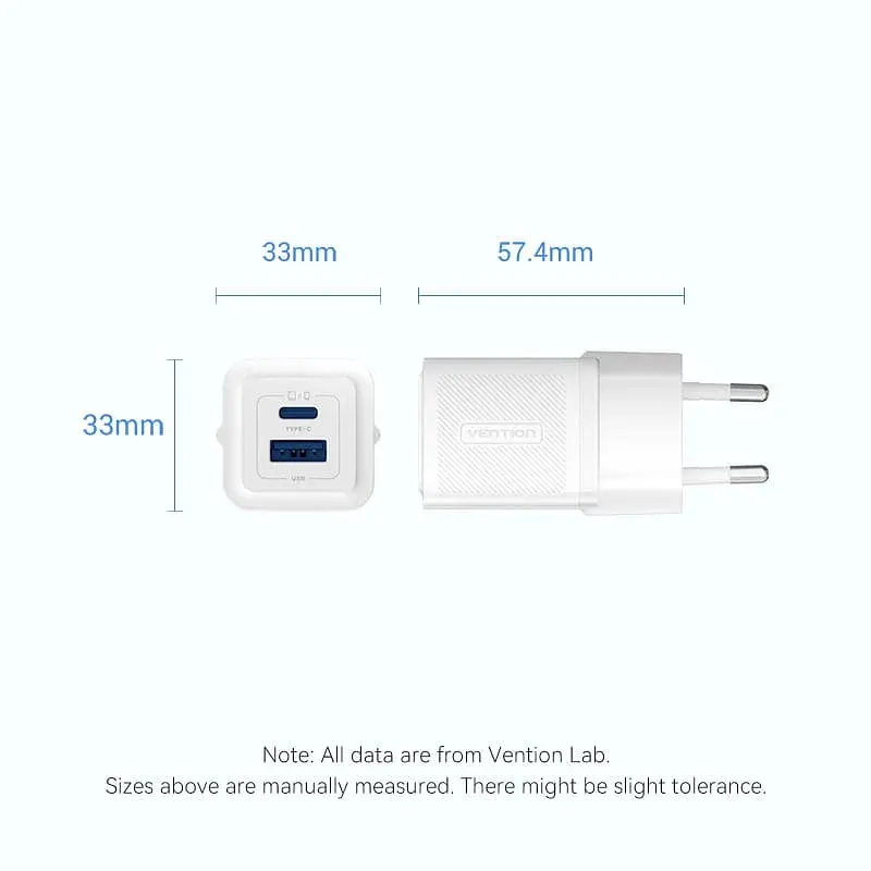 Зарядний пристрій 2xUSB 30W (USB-A/USB-C) + USB-C cable М-М White Vention - фото 4