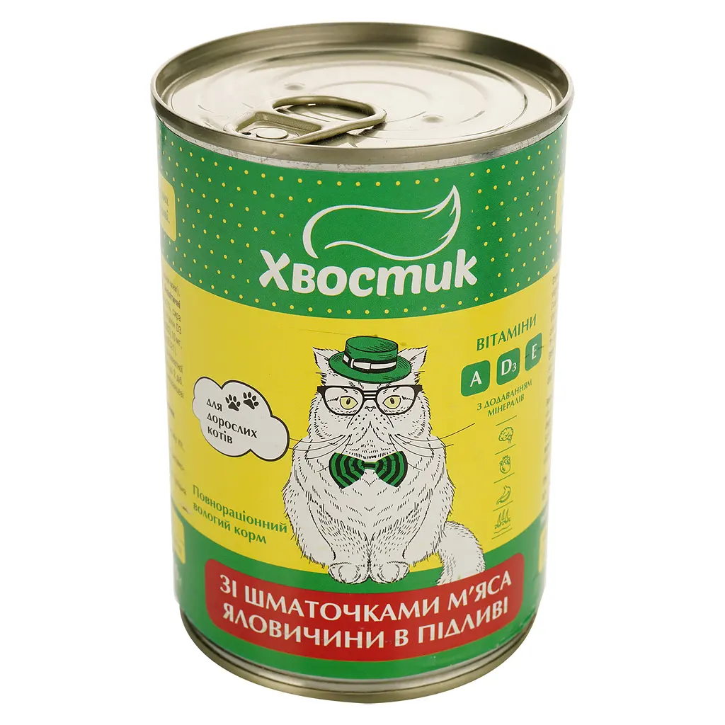 Влажный корм для взрослых котов Хвостик с кусочками мяса говядины в подливе, 415 г - фото 2