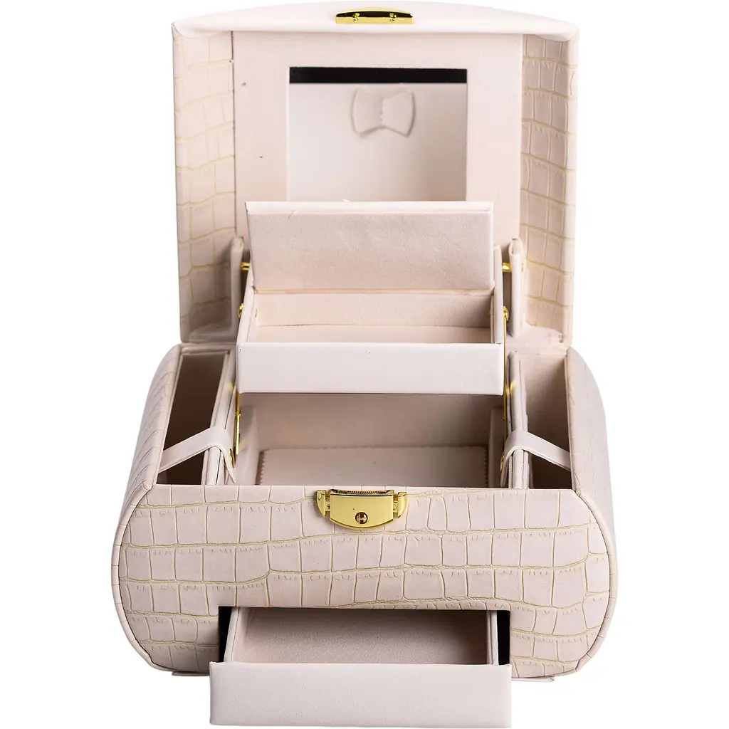 Кейс-органайзер Yiwu для украшений с защелкой 24x17x18 см бежевый HP-5-21BE - фото 5