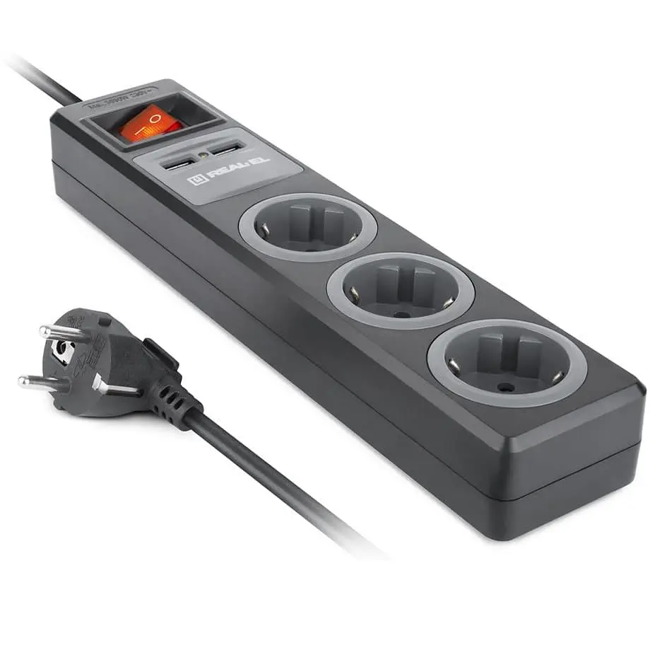 Мережевий фільтр Real-EL RS-3 USB CHARGE 1.8m Black UAH (EL122500001) - фото 2