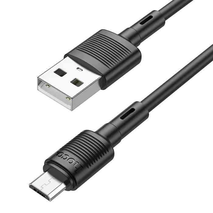 Кабель для заряджання телефонів чорний 1 м USB - Micro USB HOCO X83 Victory 2.4A - фото 3