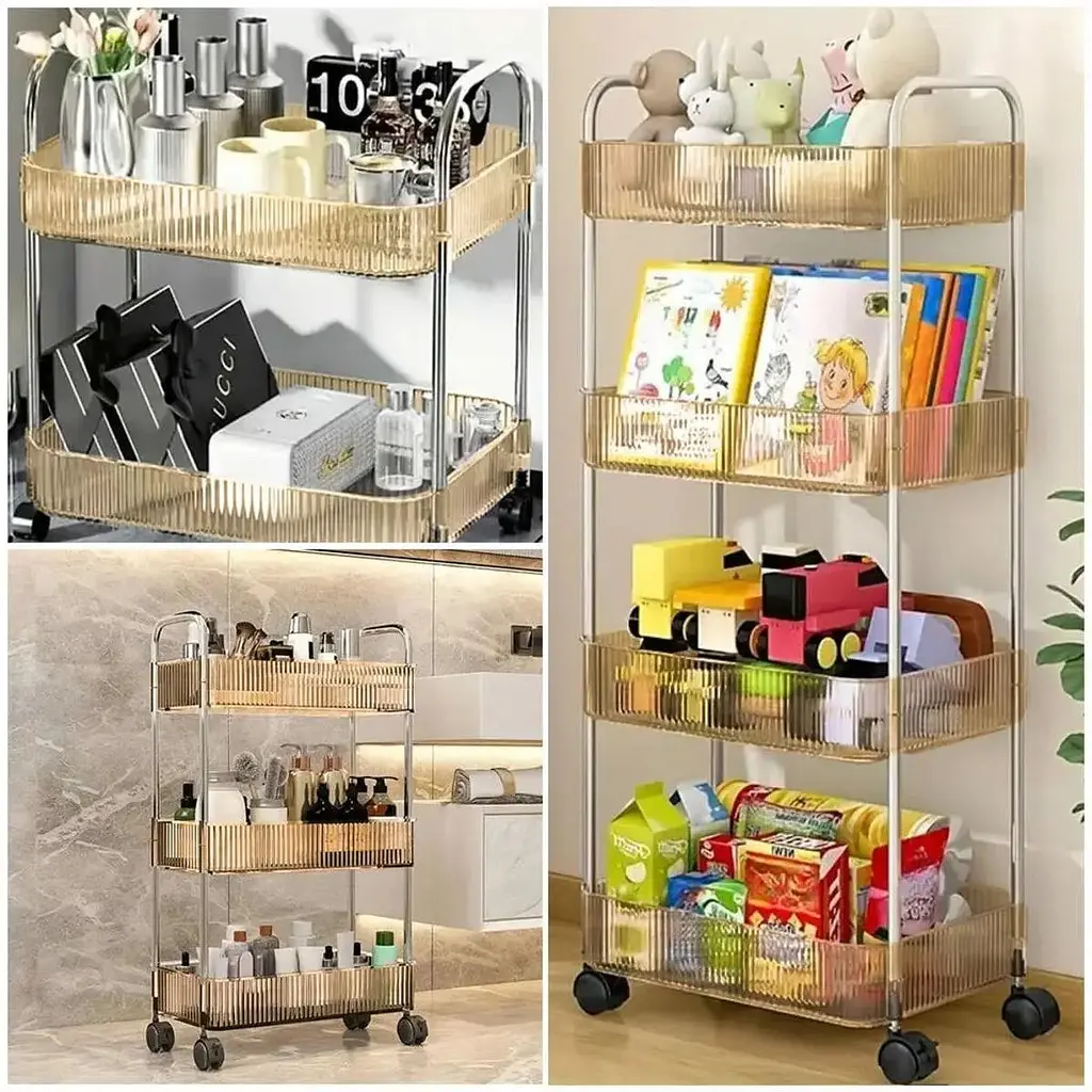 Этажерка Wall Sticker SW-00002110 мобильная двухъярусная универсальная из акрила и металла 40х28.5х45 см бежевая - фото 7