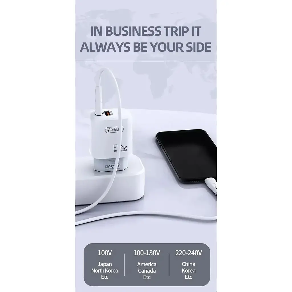 Зарядний пристрій Celebrat C-H3 Type C + USB QC3.0 20W Charger White + Type-C Cable - фото 3
