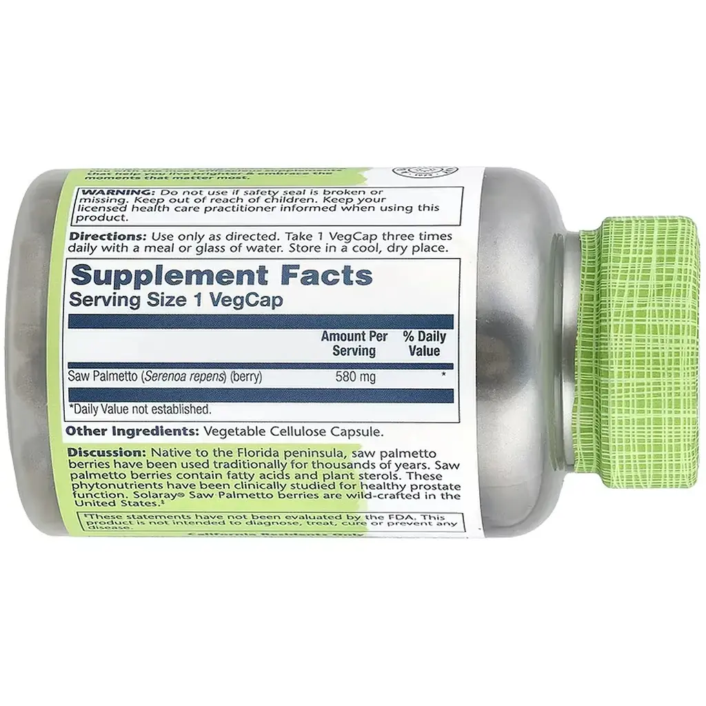 Ягоди Со Пальметто Solaray Saw Palmetto Berry 580 мг 180 веганських капсул - фото 3