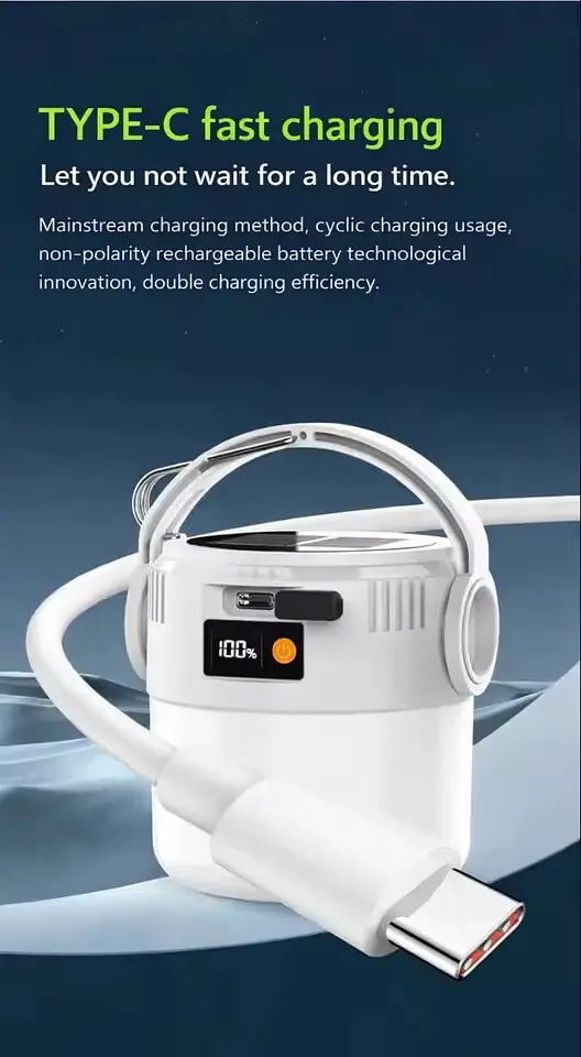 Кемпінговий ліхтар 2-в-1 на сонячній батареї та USB, 360° LED, з підвісом і дисплеєм заряду - фото 15