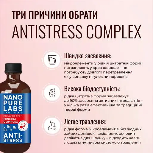 Антістрес комплекс Nano Pure Labs Simply Science Bioavailable mineral complex Antistress 250 мл - фото 4