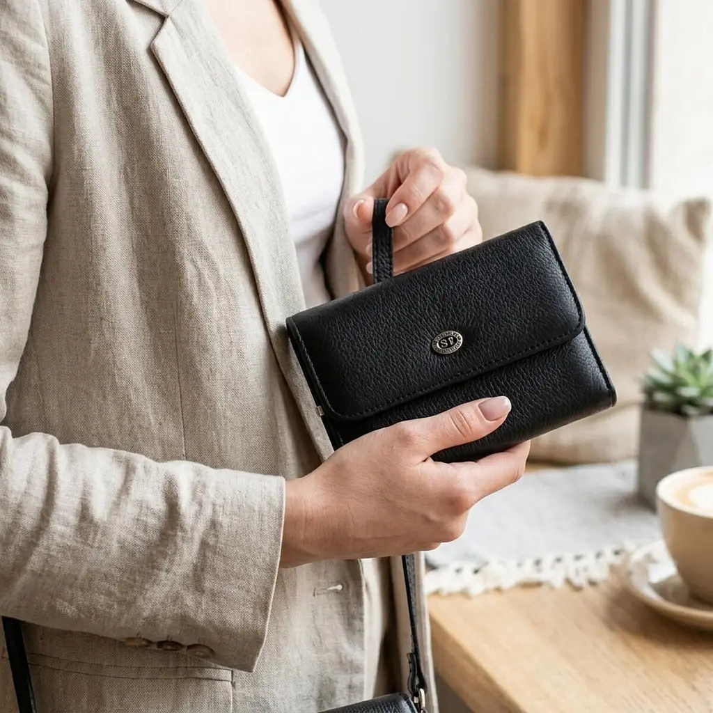 Симпатичний жіночий гаманець із монетницею з натуральної шкіри ST Leather 19481 чорний - фото 2