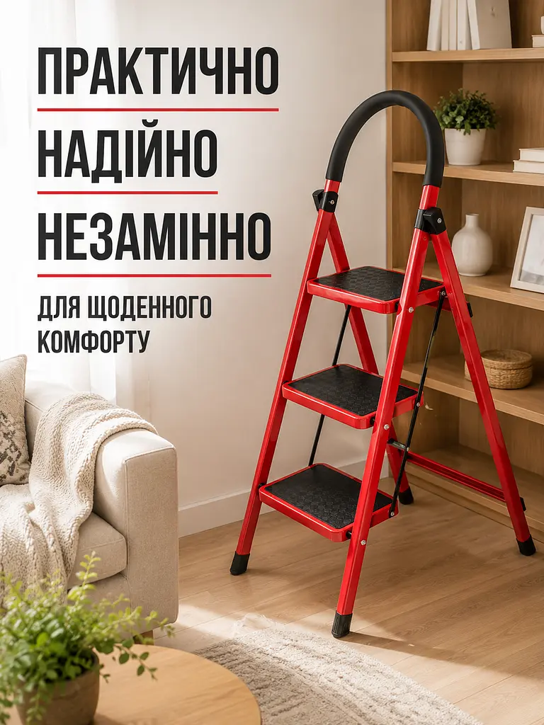 Драбина-стрем’янка з поручнем 3 сходинки складна металева до 120 кг (49675898) - фото 7