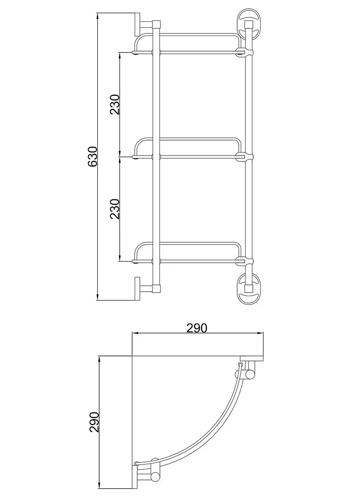 Полиця скляна потрійна кутова 250x250 Frap F1907-3 1/10, Хром - фото 2
