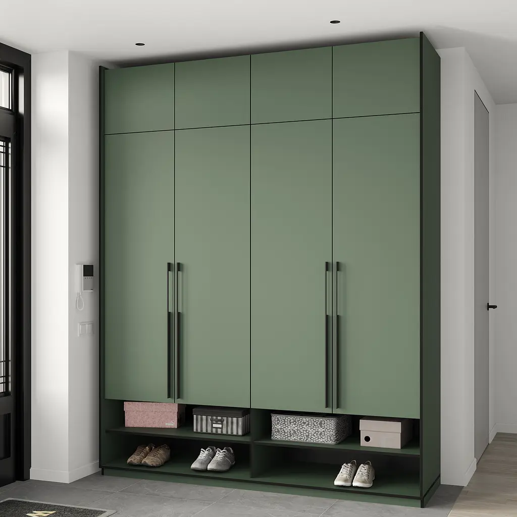 Шафа для одягу Flamecame з поличками та штангою на 4 двері у передпокій FR-09 Зелений  Димчастий - фото 3