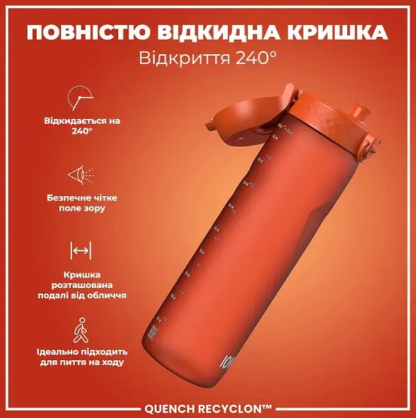 Бутылка для воды ION8 1000 мл (ЭКО бутылка) BPA Free Hearty Orange (I8RF1000HORG) - фото 3