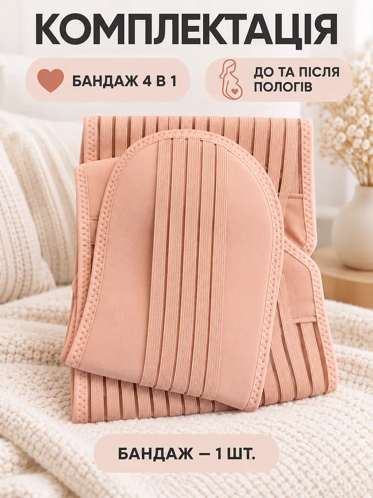 Бандаж для вагітних утягуючий на липучках L, пудра (49676418) - фото 7