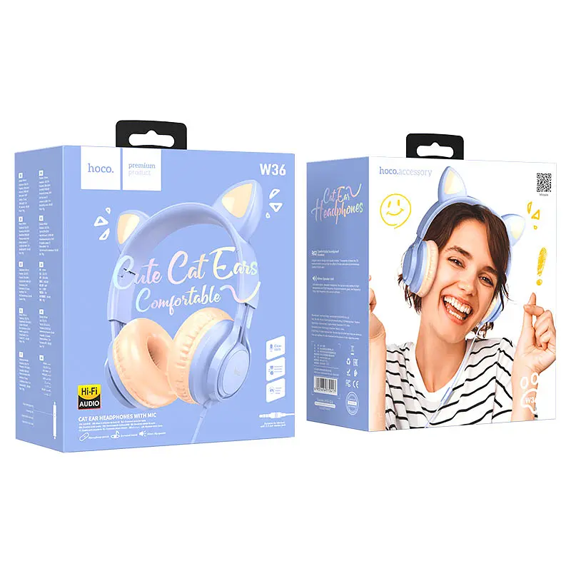 Навушники Hoco W36 Cat ear headphones with mic Dream Blue - фото 4