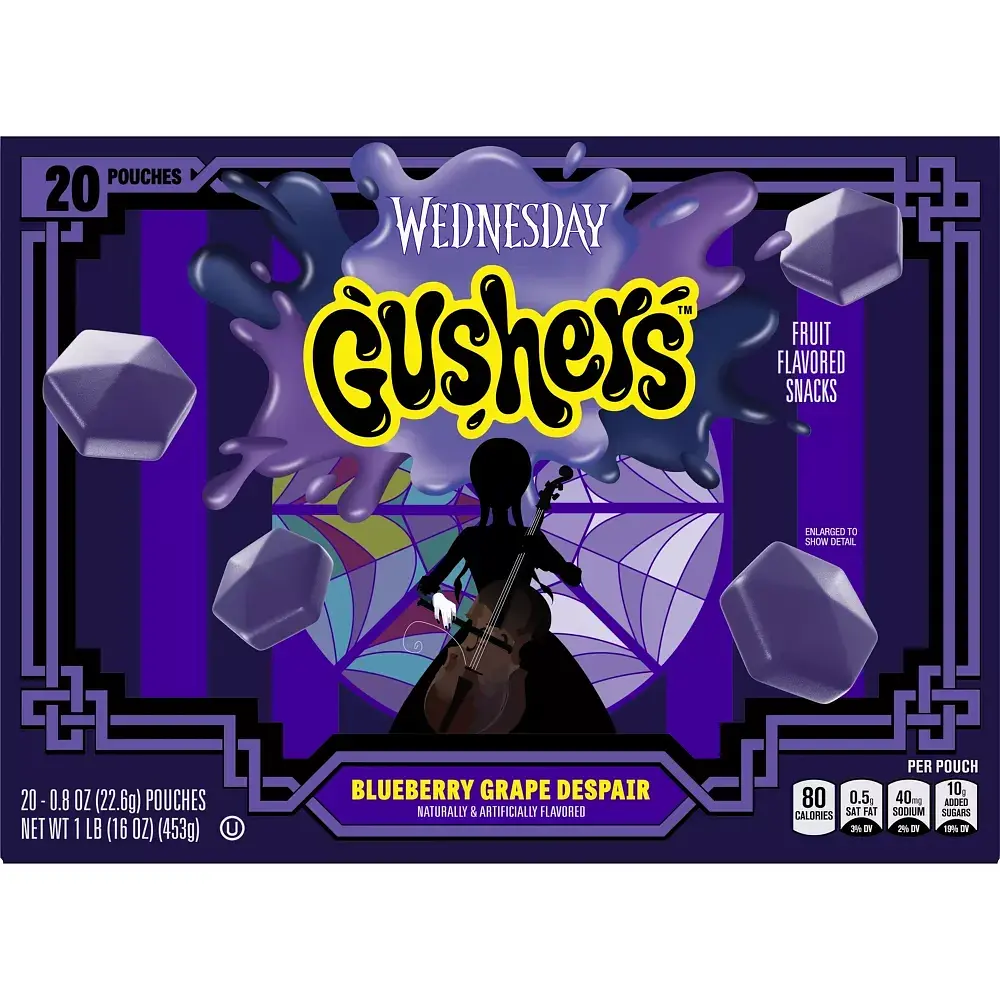 Фруктові жувальні цукерки Gushers Halloween Wednesday со вкусом черники и винограда 20шт 453г - фото 9