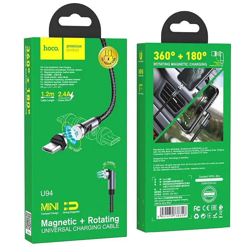 USB Cable Hoco U94 Universal Rotating MicroUSB Black 1.2m - фото 3