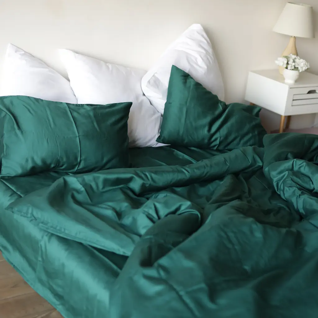 Комплект постельного белья Emerald сатин 100% хлопок темно-зеленый изумруд  - фото 5