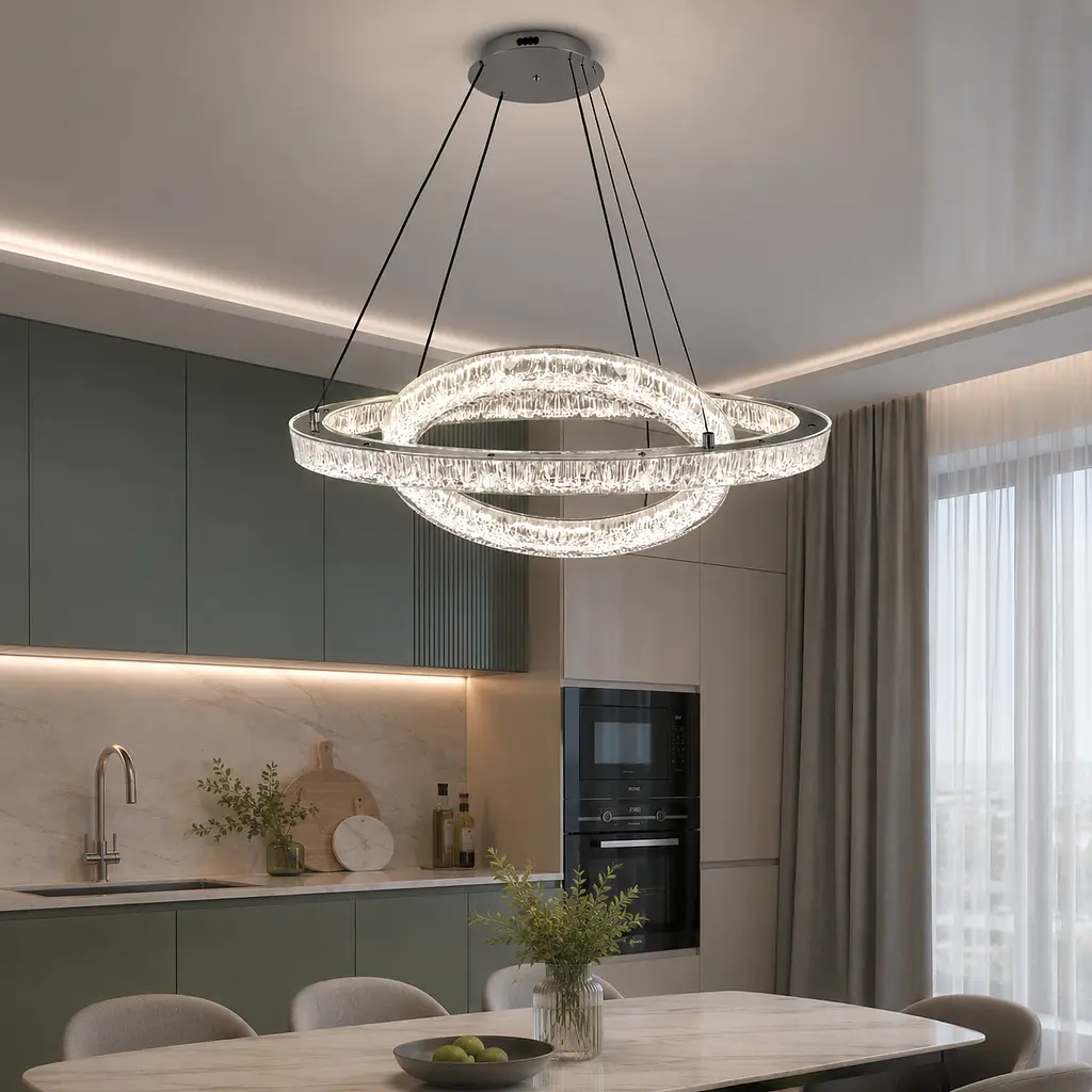 Стильна підвісна LED люстра до 18 м2 Diasha 1712/600+400ABK, чорна, 2 кільця, 66 W