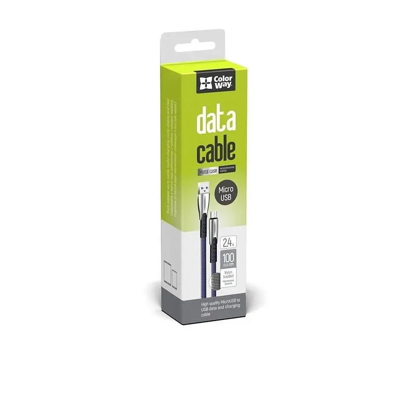 Кабель ColorWay USB - micro USB (M/M), 2.4 А, 1 м, Blue (CW-CBUM011-BL) - фото 2