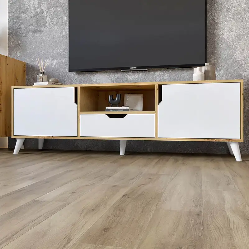 Комплект меблів для вітальні М-ЗОН Борн Дуб Артизан/Німфея Альба (білий) 5 предметів з білими ніжками (MZN-031066) - фото 3