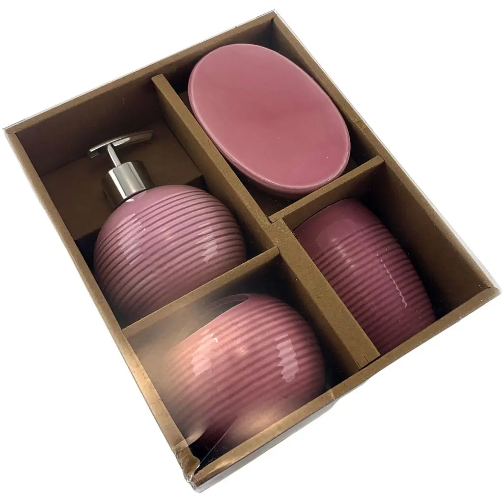 Набір аксесуарів для ванної кімнати No brand керамічний рожевий 4 предмети 17x14x10 см - фото 5