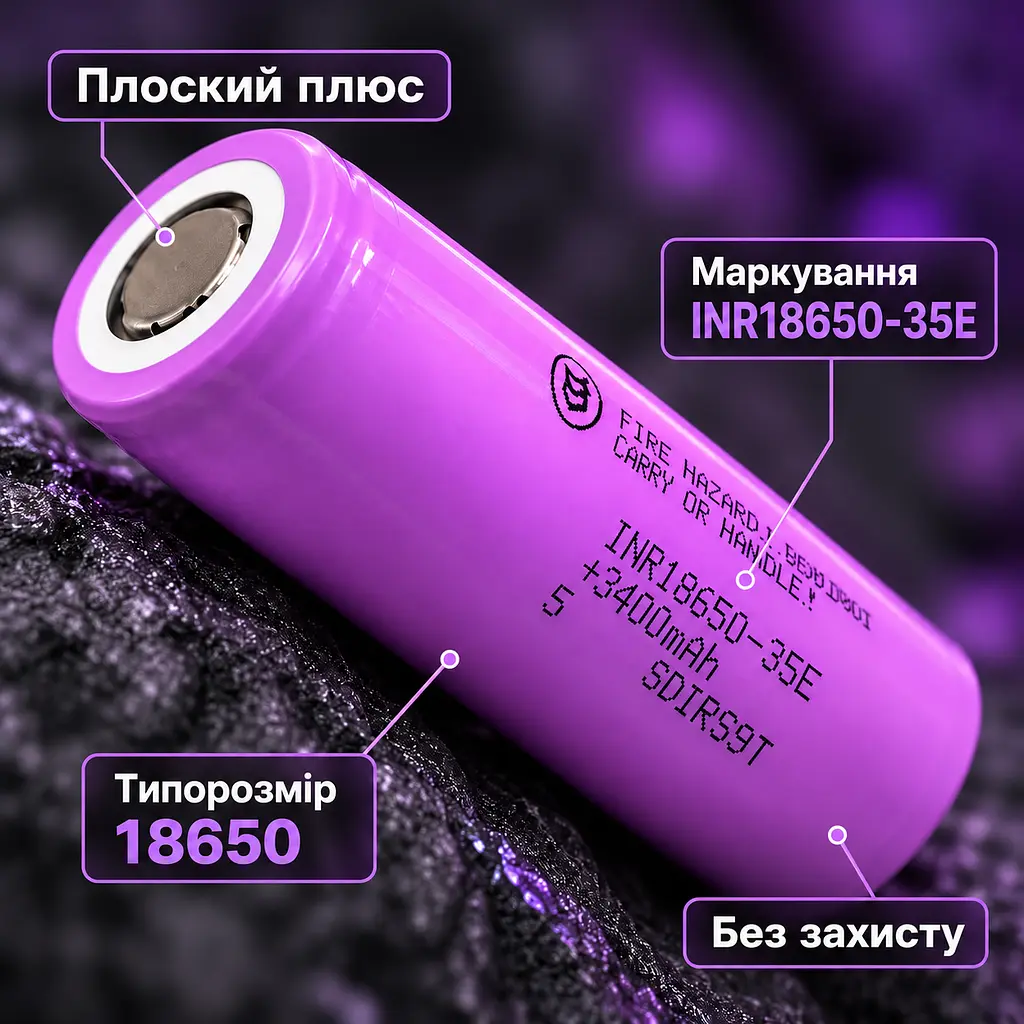 Акумулятор Samsung INR18650-35E 3400 мА·год Li-ion 3.7 В 18650 без захисту струм розряду 8 А до 13 А 2026 РІК - фото 5