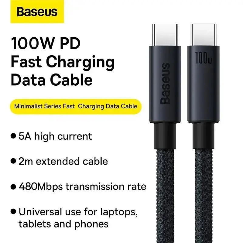 Кабель Baseus Minimalist Series Fast Charging Data Cable Type-C to Type-C 100W 5A 2m Black (CAJY020101) - фото 2