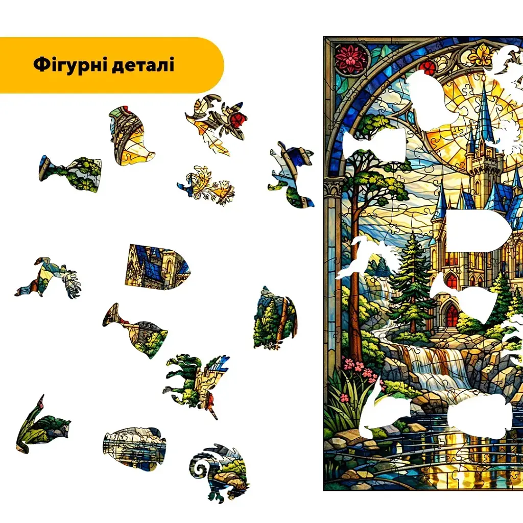 Дерев'яний фігурний пазл puzzlean Ранковий Замок, А3, Картонна коробка 200 елементів - фото 3