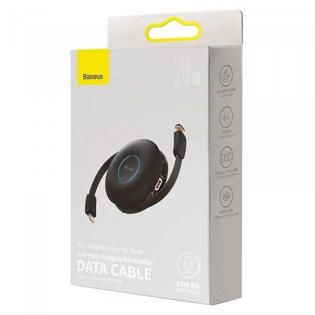 Кабель Baseus Zinc Magnetic 3in1 Cable Type-C to Type-C/Lightning/MicroUSB PD 20W 1m CAMLC-01 Black - фото 3