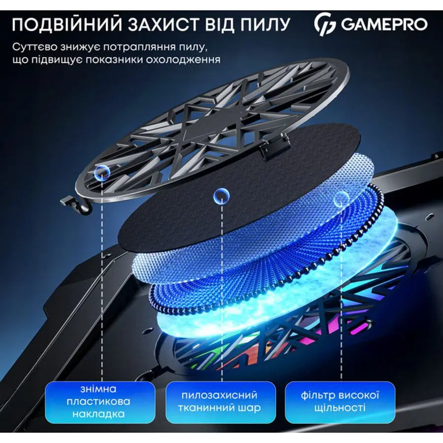 Охолоджувальна підставка для ноутбука до 19 дюймів GamePro GPCP-950 1xfans - фото 11