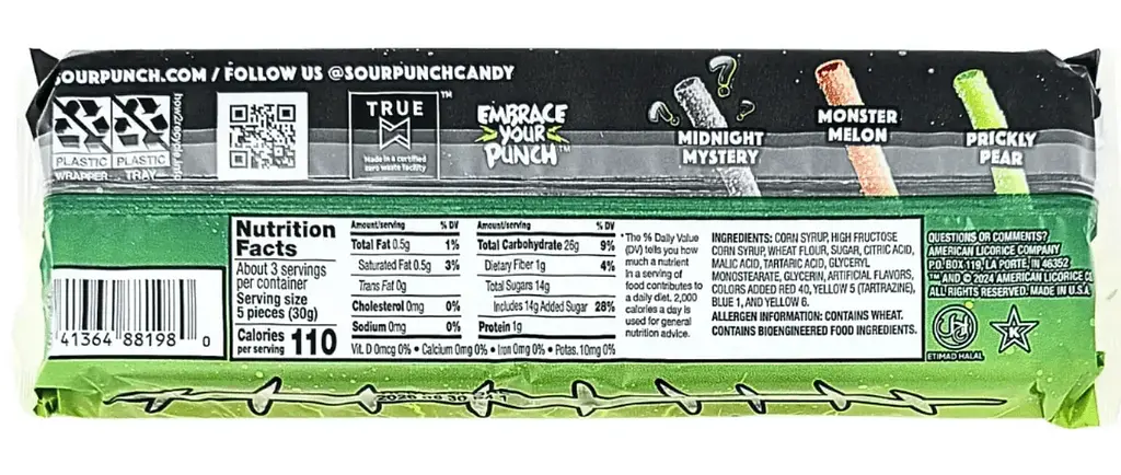 Кислі жувальні цукерки Sour Punch Halloween Frankenstraws 91 г - фото 3