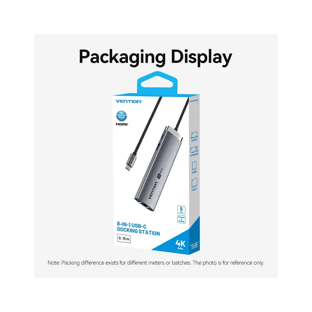 Концентратор Vention USB-C 7-in-1 USB-C PD + USB 3.2 + USB 3.0 + USB 2.0 + RJ45 + SD/TF + HDMI 0.15m (TGUHB) - фото 12
