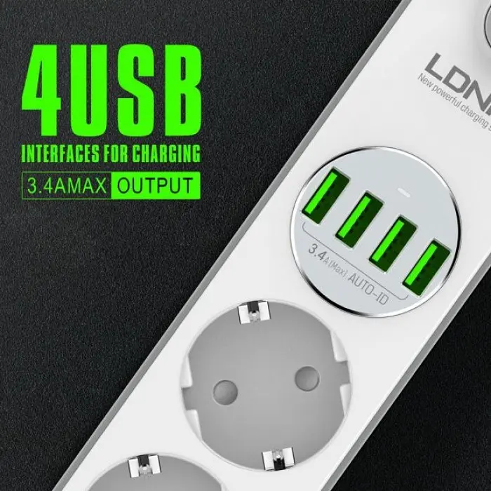 Сетевой удлинитель LDNIO SE4432 на 4 розетки 4 USB 2м Белый - фото 7